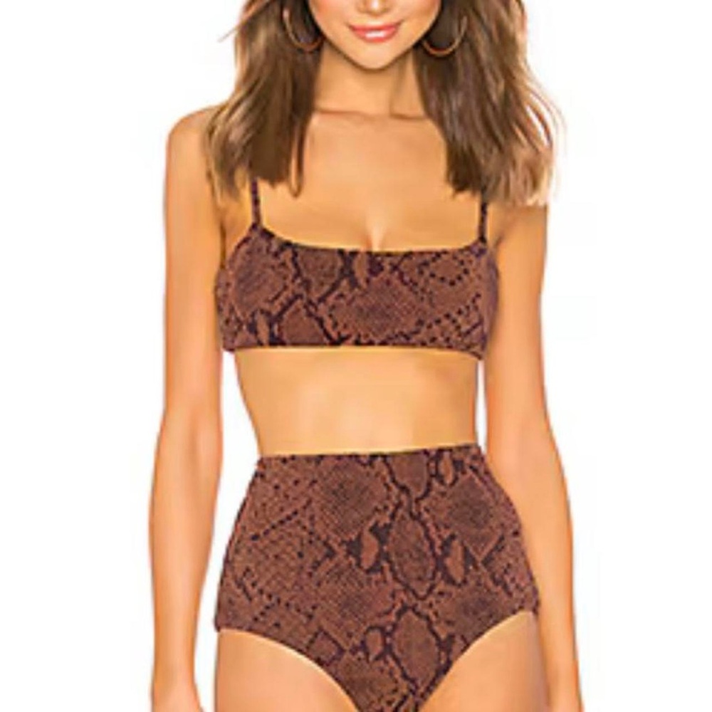 Mara Hoffman Lydia High Waisted Brown Python Print Bikini Bottom XL NWT! $250